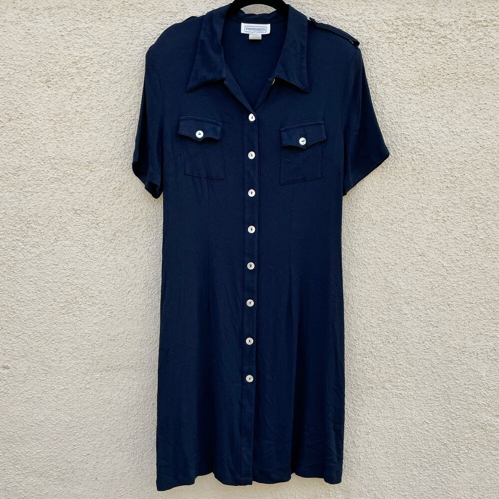 Vintage Impressions of California Black Textured Shirtdress XL